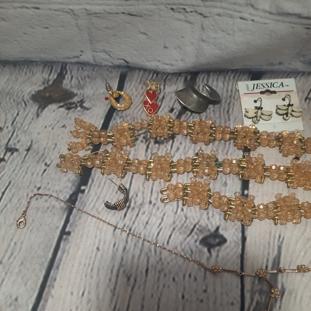 Jewelry Mixed Lot 6oz Necklaces Earrings Rings Brooches Pins Craft AS-IS - Picture 2 of 5